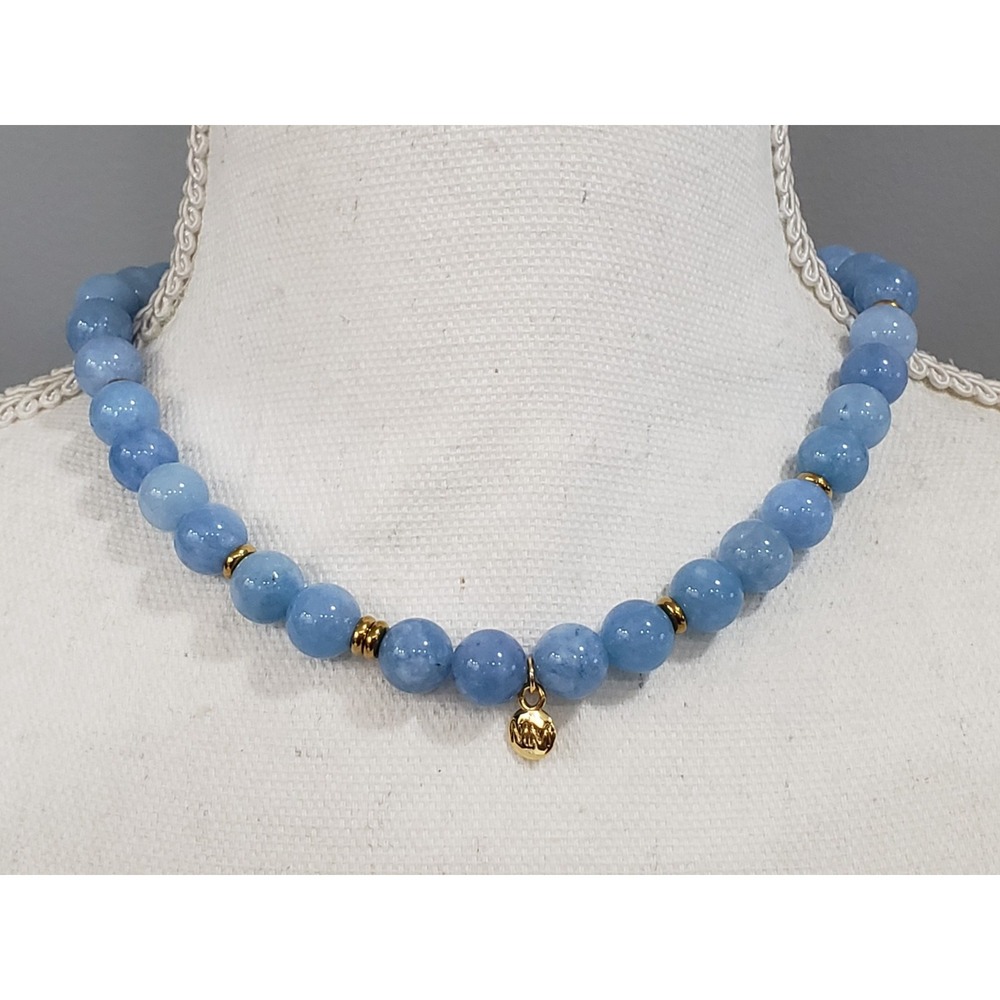 MAYAMAR Beaded Necklace Real AQUAMARINE STACKER LAYERING GEMSTONE gold baby blue